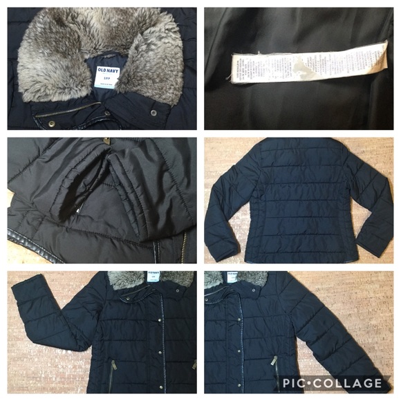 Old Navy Black Puffer Faux Fur Collar Trim Jacket - Picture 8 of 8